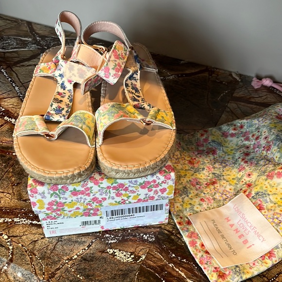 Almost new LoveshackFancy Loves Manebi floral Sandler jute edges w rubber soles - Picture 2 of 7